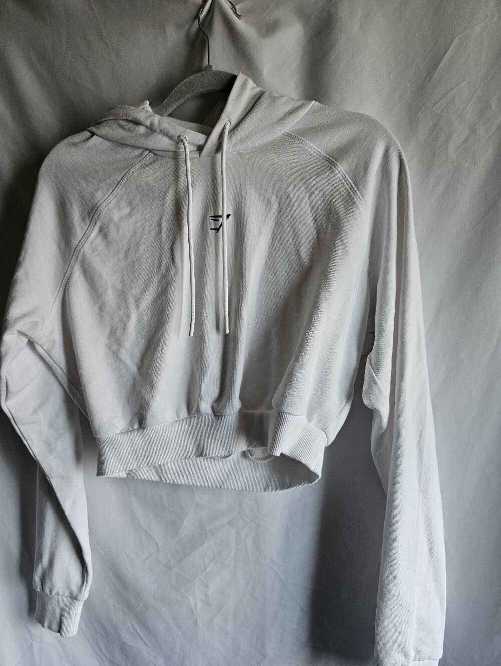 Women's White Cropped Hoodie Sweater Medium